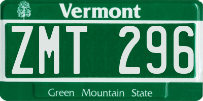 VT license plate ZMT296