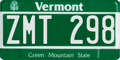 VT license plate ZMT298