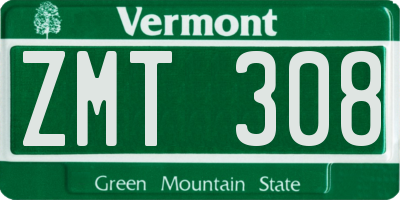 VT license plate ZMT308