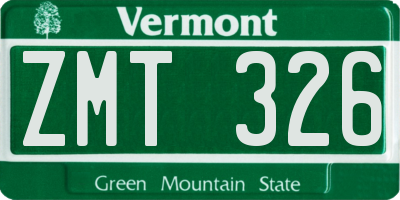 VT license plate ZMT326