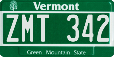 VT license plate ZMT342