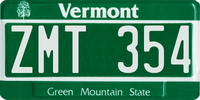 VT license plate ZMT354