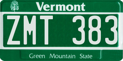 VT license plate ZMT383