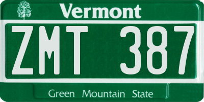 VT license plate ZMT387