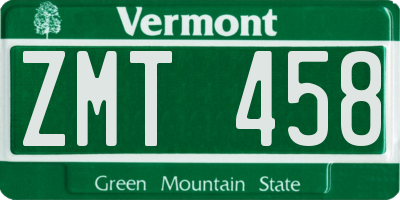 VT license plate ZMT458