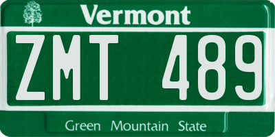 VT license plate ZMT489