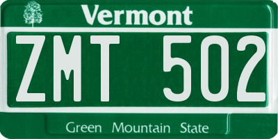 VT license plate ZMT502