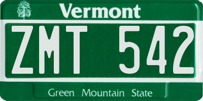 VT license plate ZMT542