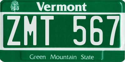 VT license plate ZMT567