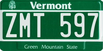 VT license plate ZMT597