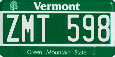 VT license plate ZMT598