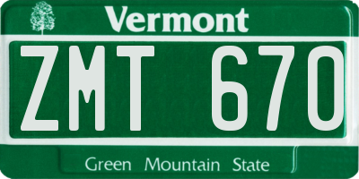 VT license plate ZMT670