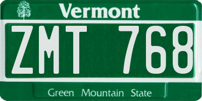 VT license plate ZMT768