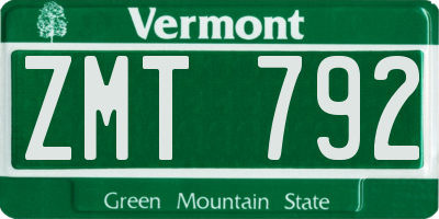 VT license plate ZMT792