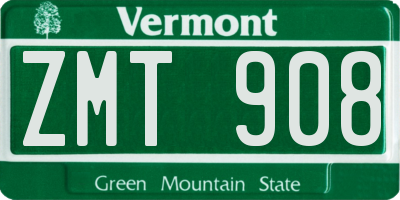 VT license plate ZMT908