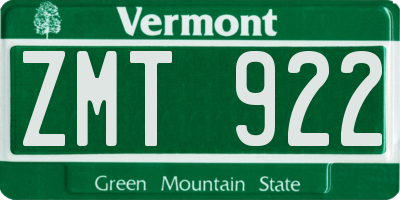 VT license plate ZMT922