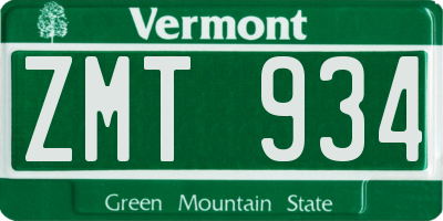 VT license plate ZMT934
