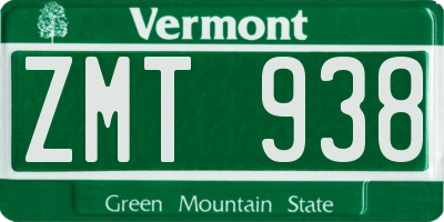 VT license plate ZMT938
