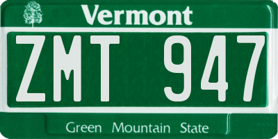 VT license plate ZMT947