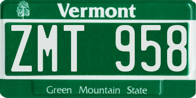 VT license plate ZMT958
