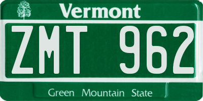 VT license plate ZMT962