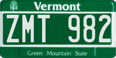 VT license plate ZMT982