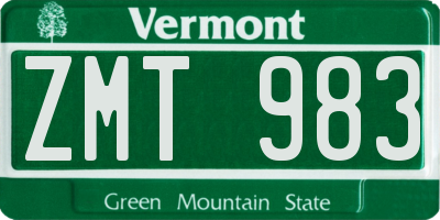 VT license plate ZMT983