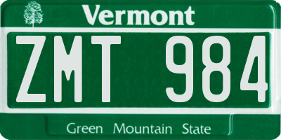 VT license plate ZMT984
