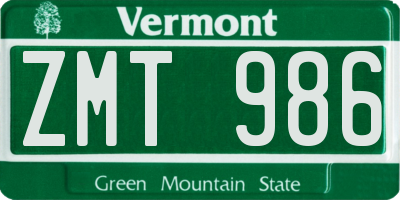 VT license plate ZMT986