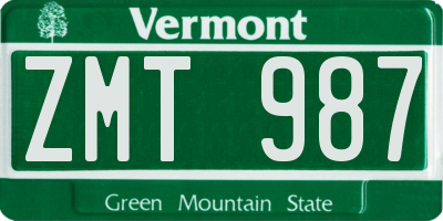 VT license plate ZMT987