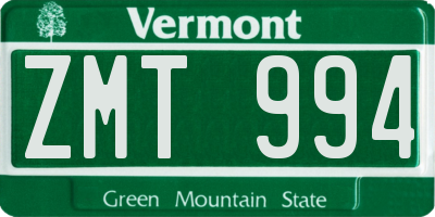 VT license plate ZMT994