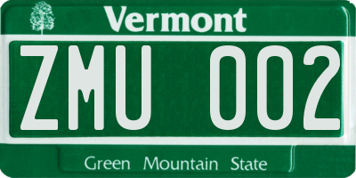 VT license plate ZMU002