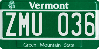 VT license plate ZMU036