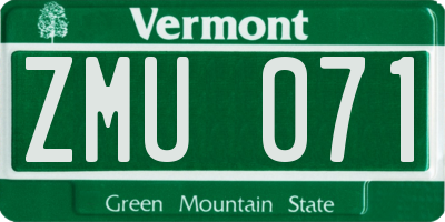 VT license plate ZMU071