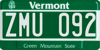 VT license plate ZMU092