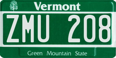 VT license plate ZMU208