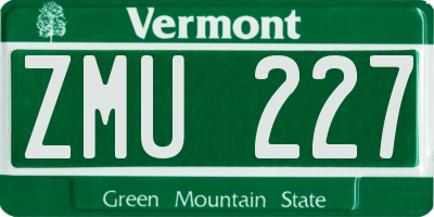 VT license plate ZMU227