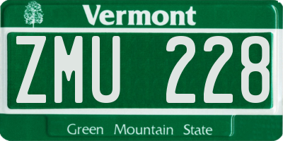 VT license plate ZMU228