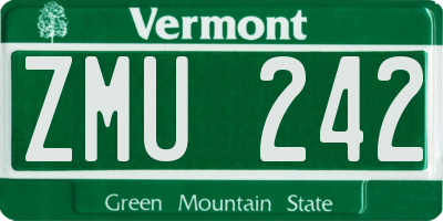VT license plate ZMU242