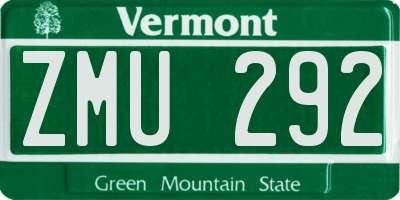 VT license plate ZMU292