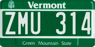 VT license plate ZMU314