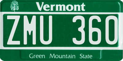 VT license plate ZMU360