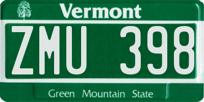 VT license plate ZMU398