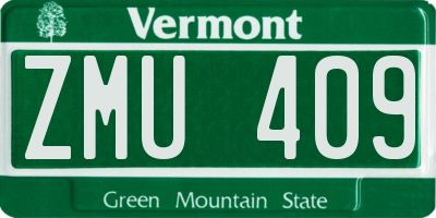 VT license plate ZMU409