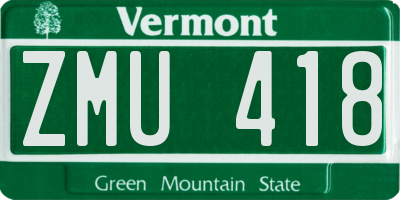 VT license plate ZMU418