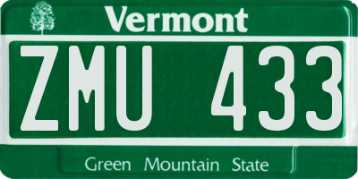 VT license plate ZMU433