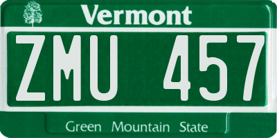 VT license plate ZMU457