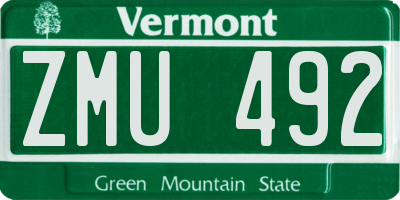 VT license plate ZMU492