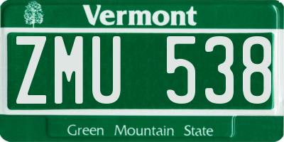 VT license plate ZMU538