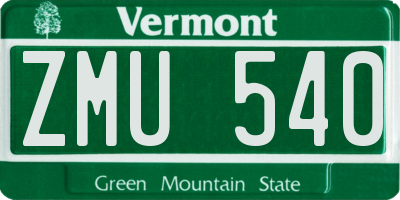 VT license plate ZMU540